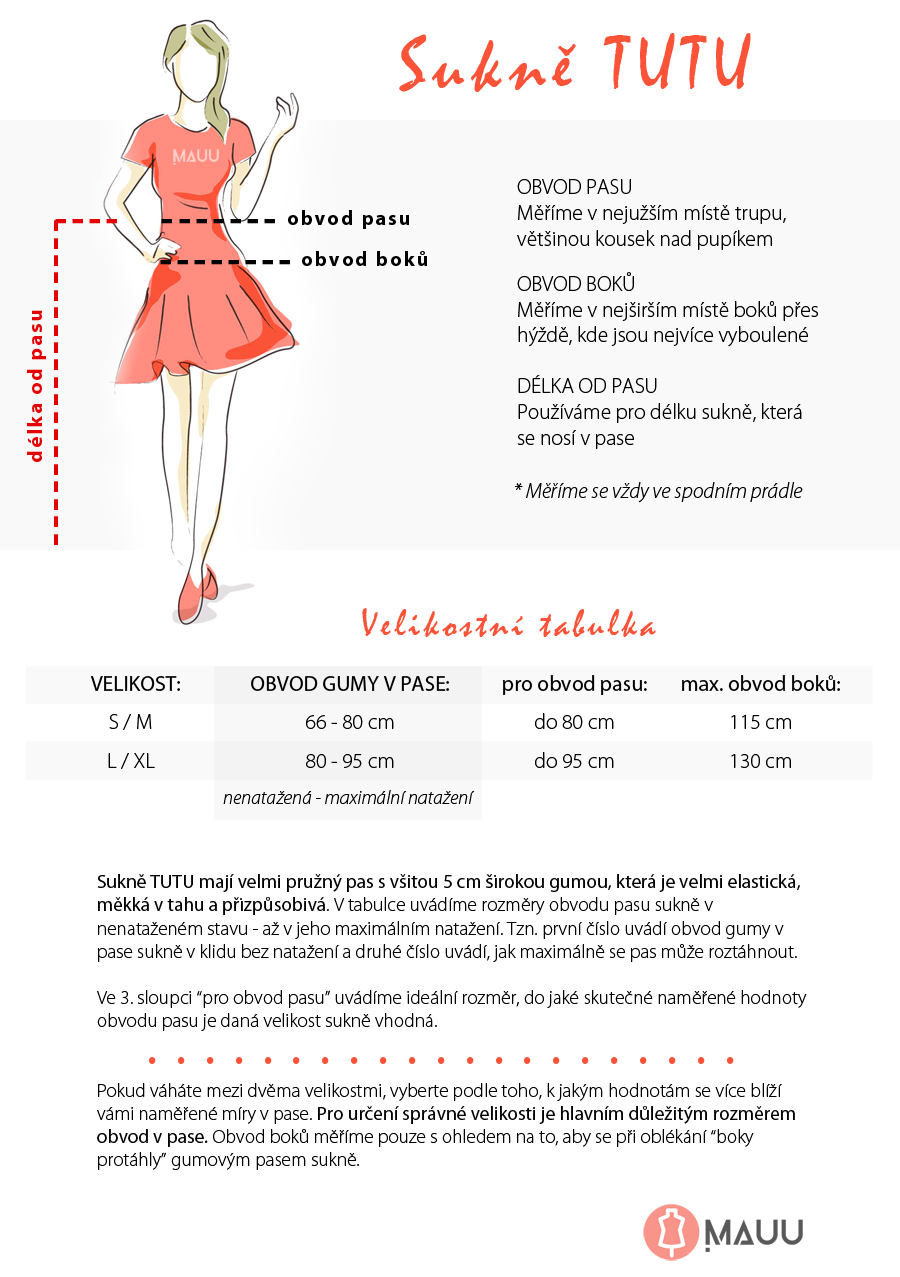 Velikostní tabulka sukně TUTU